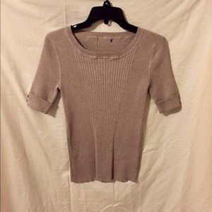 Tan Short Waisted Sweater Blouse.